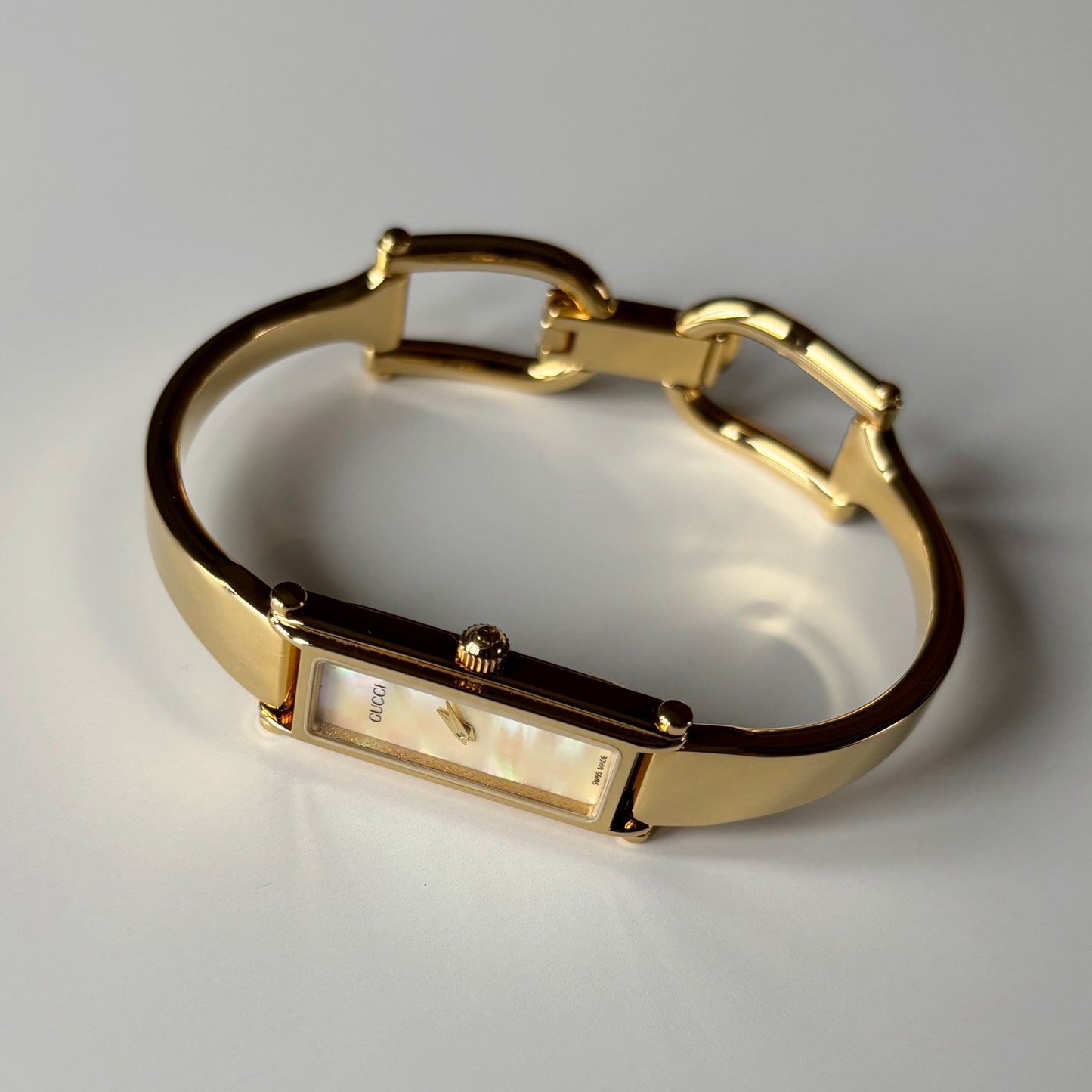 Gucci 1990s Seashell Dial Gold Plated Bangle Watch