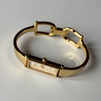 Gucci 1990s Seashell Dial Gold Plated Bangle Watch