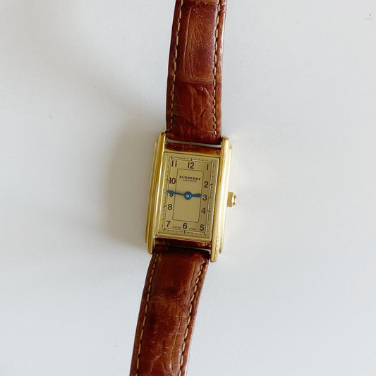 Burberry 1990s Gold Plated Tank Watch