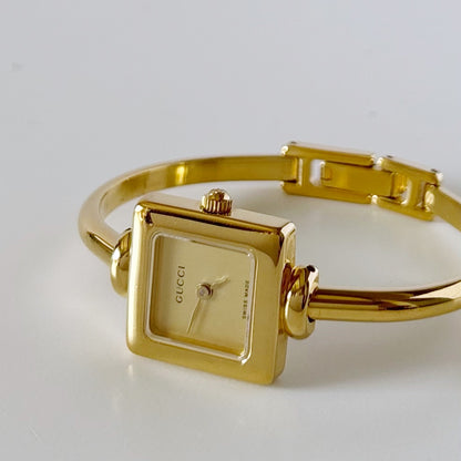 Gucci 1990s Square Dial Gold Plated Bangle Watch (Small)