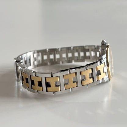 Hermes 1990s Date White Dial Clipper Two Tone Watch