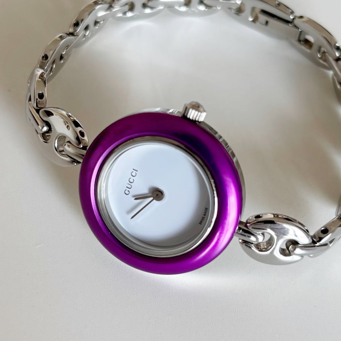 Gucci 1990s Interchangeable Bezel Stainless steel Silver Watch with 6 bezels, case (167mm)