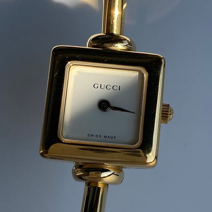 Gucci 1990s Square Dial Gold Plated Bangle Watch