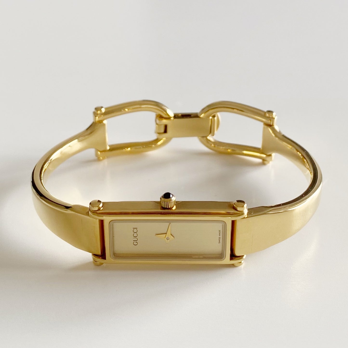 Gucci 1990s Gold Dial Gold Plated Bangle Watch