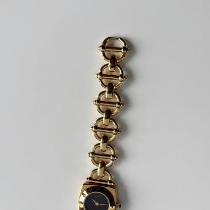 Gucci 1990s Black Dial Gold Plated Horsebit Watch