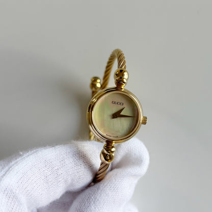 Gucci 1990s Seashell Dial Gold Plated Cable Bangle Watch