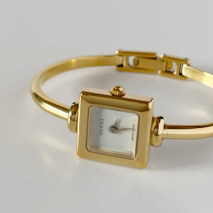 Gucci 1990s Square Dial Gold Plated Bangle Watch