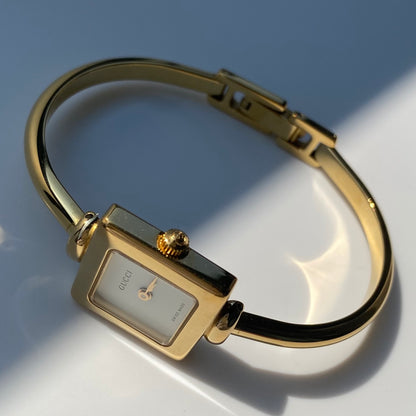 Gucci 1990s Square Dial Gold Plated Bangle Watch