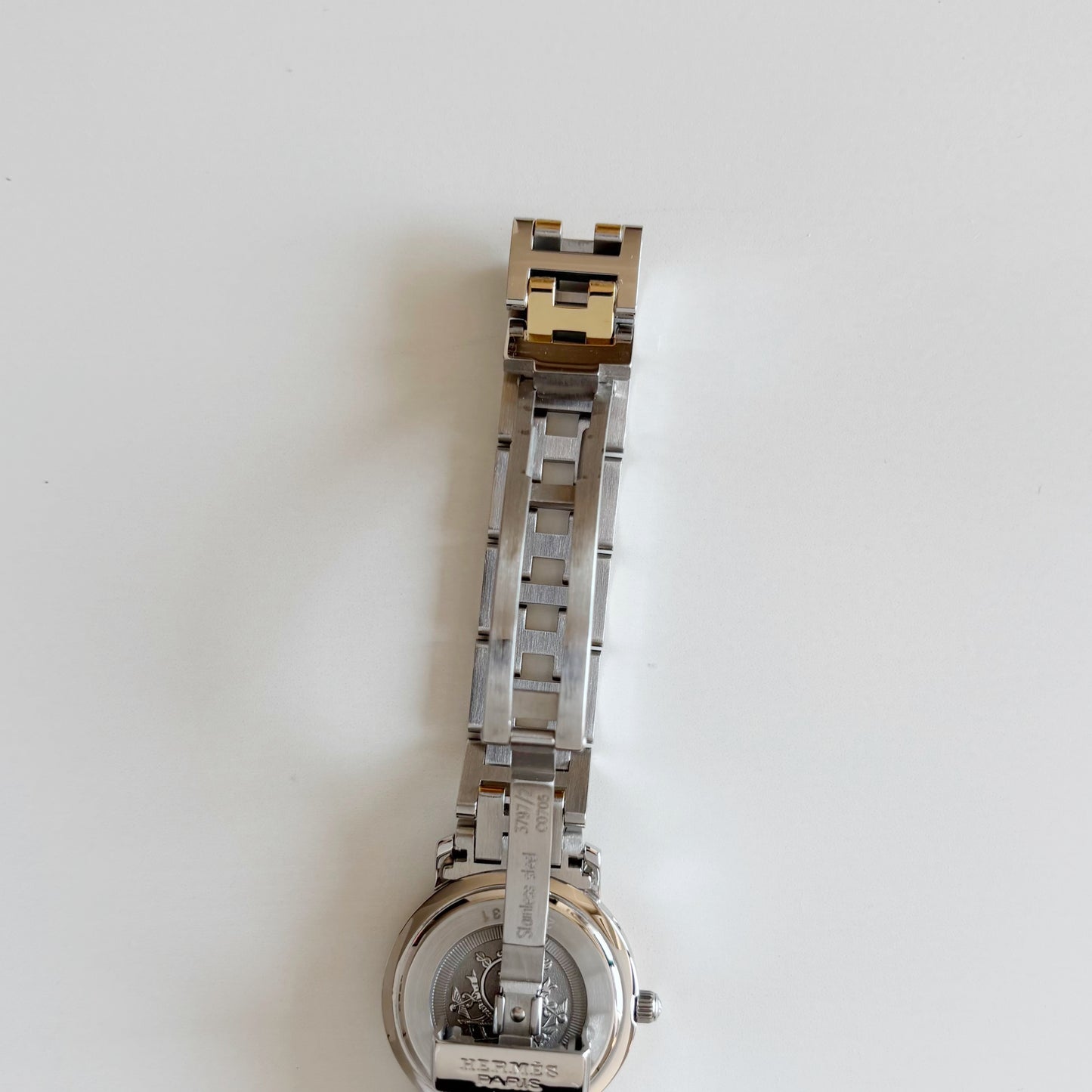 Hermes Early 2000s Clipper Seashell Dial Gold Plated Two Tone Watch