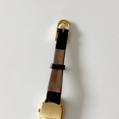 Dior 1990s Baignoire Gold Plated Leather Watch