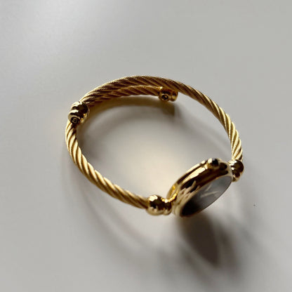 Gucci 1990s Black Dial Gold Plated Cable Bangle Watch