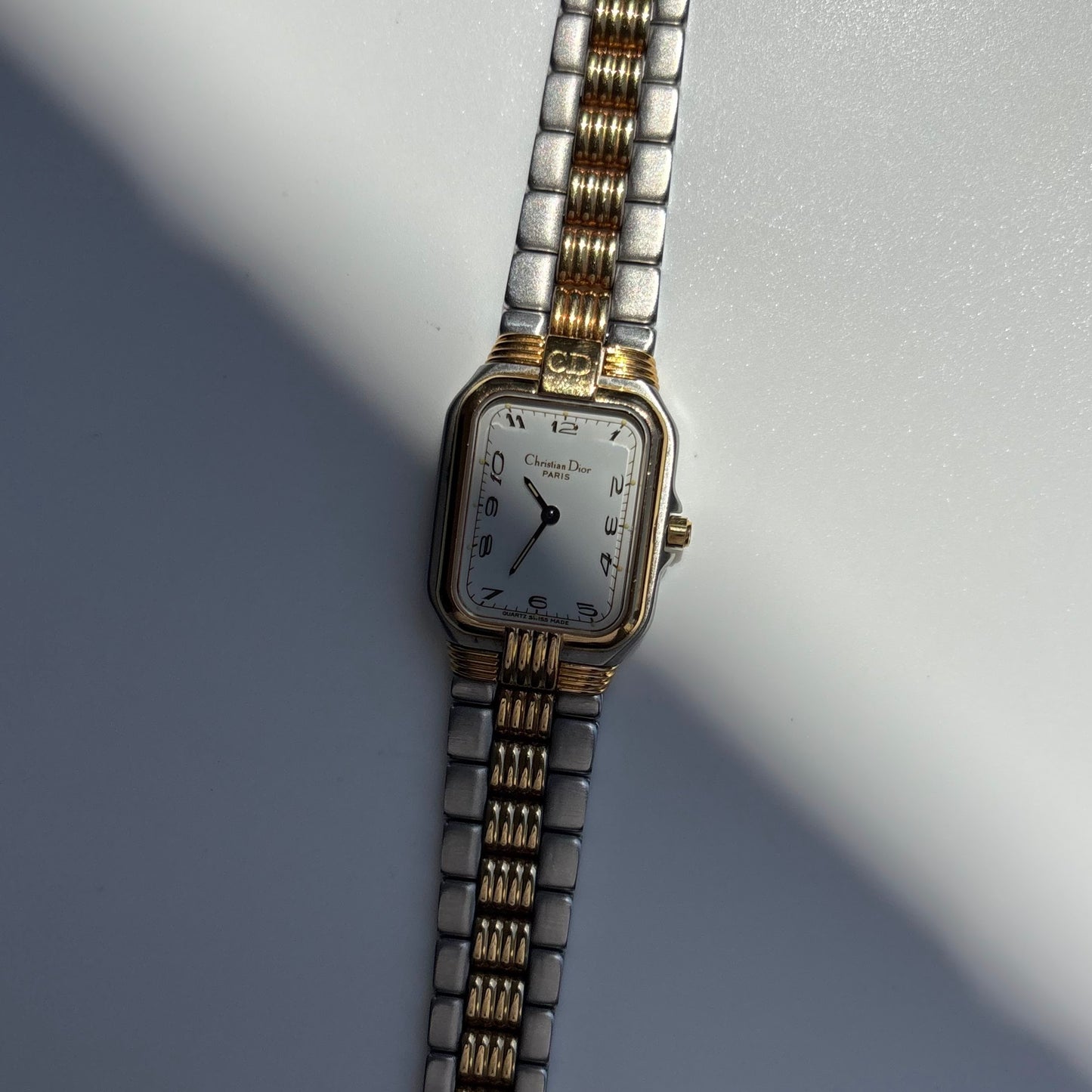 Dior 1980s Tank Two Tone Gold Plated Watch