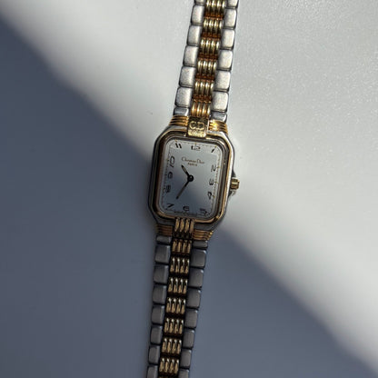 Dior 1980s Tank Two Tone Gold Plated Watch