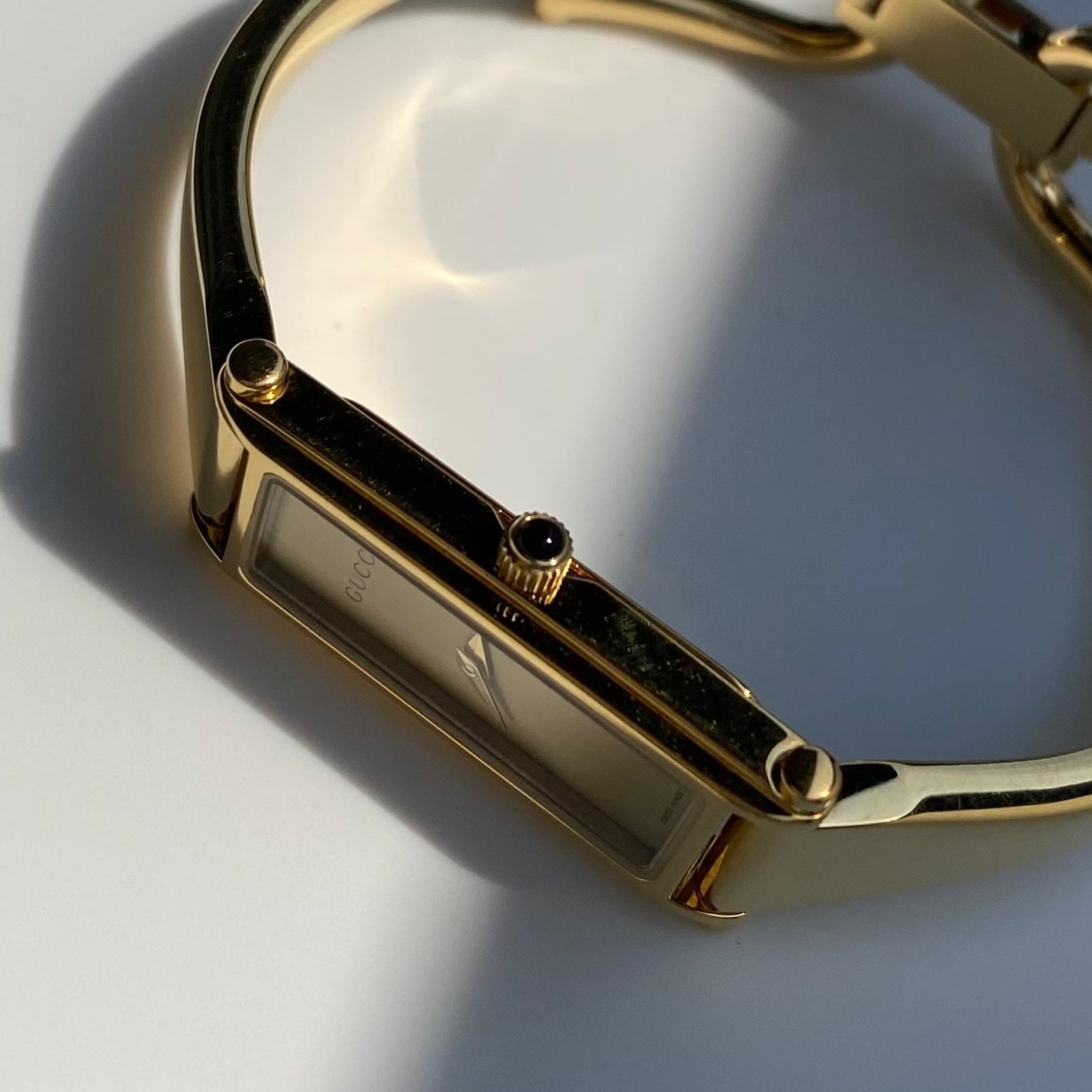 Gucci 1990s Gold Dial Gold Plated Bangle Watch (Small)