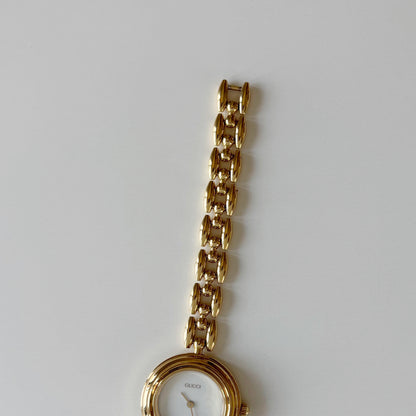 Gucci 1990s Interchangeable Bezel Gold Plated Rice Chain Watch with case, 6 bezels (165mm)
