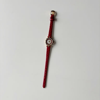 Gucci 1990s Red Round Dial Gold Plated Watch