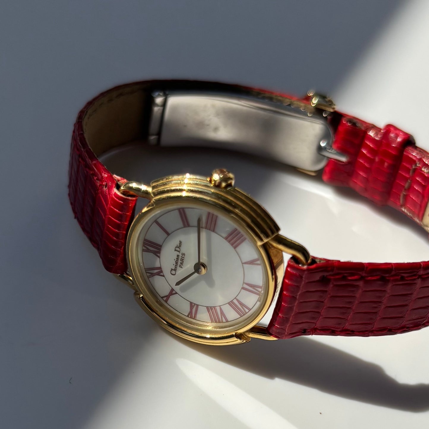 Dior 1990s Seashell Dial Gold Plated Watch