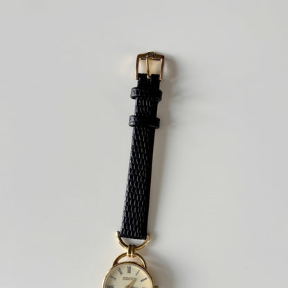 Gucci 1990s Round Dial Horsebit Gold Plated Watch