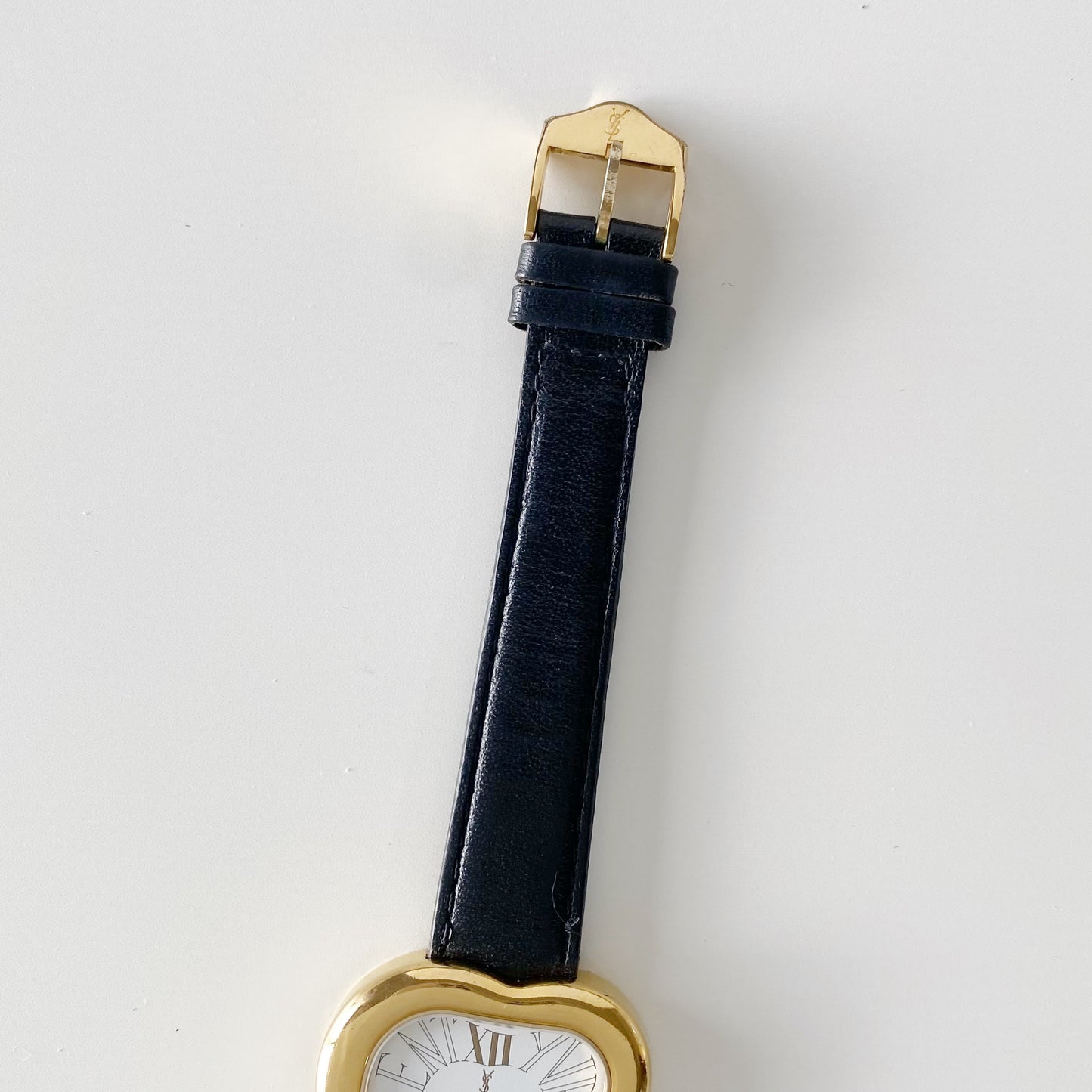Yves Saint Laurent 1990s Heart Shaped Gold Plated Black Watch