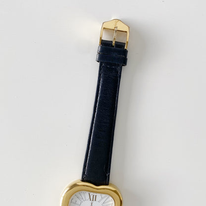 Yves Saint Laurent 1990s Heart Shaped Gold Plated Black Watch