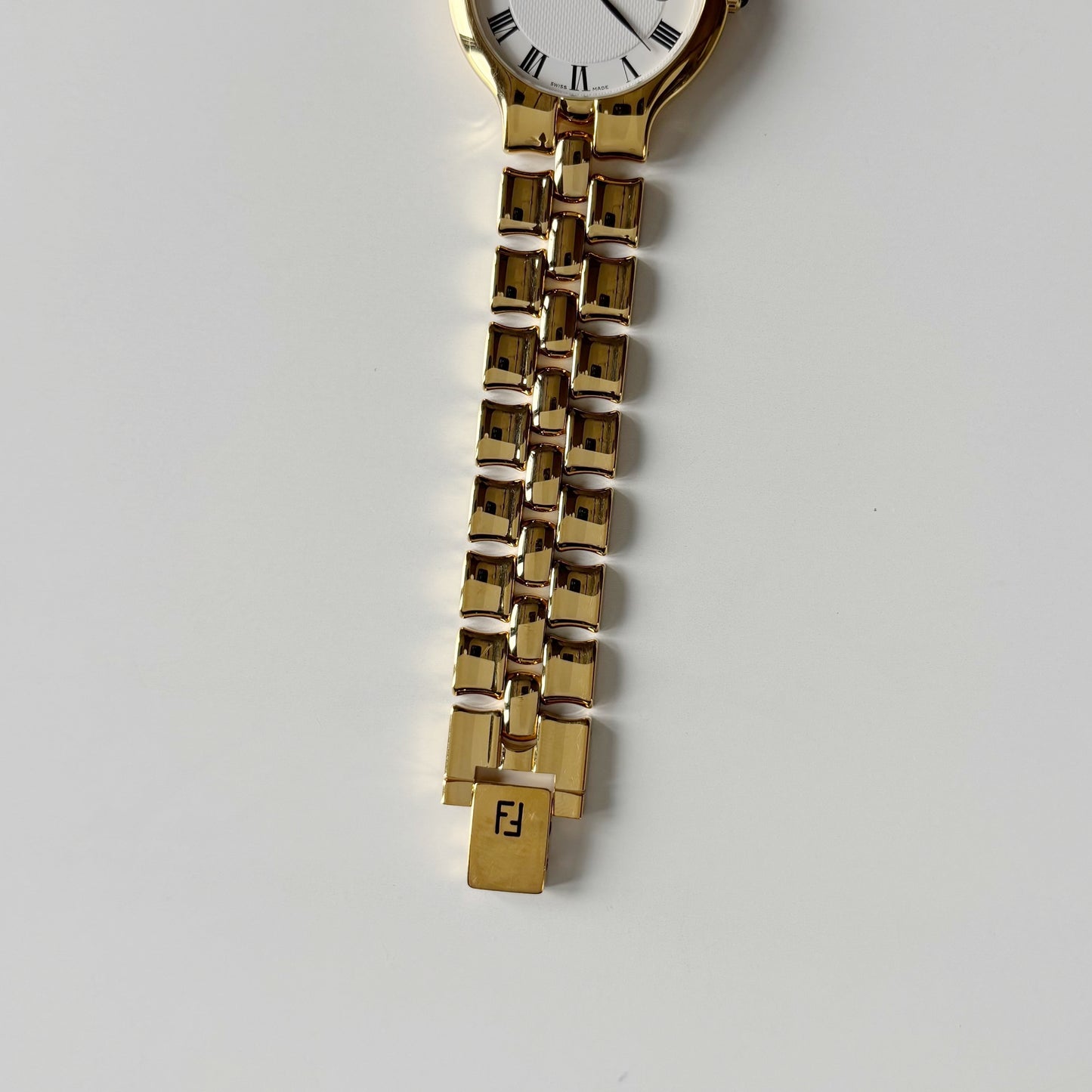 Fendi 1990s Date Round Dial Gold Plated Watch (Large)