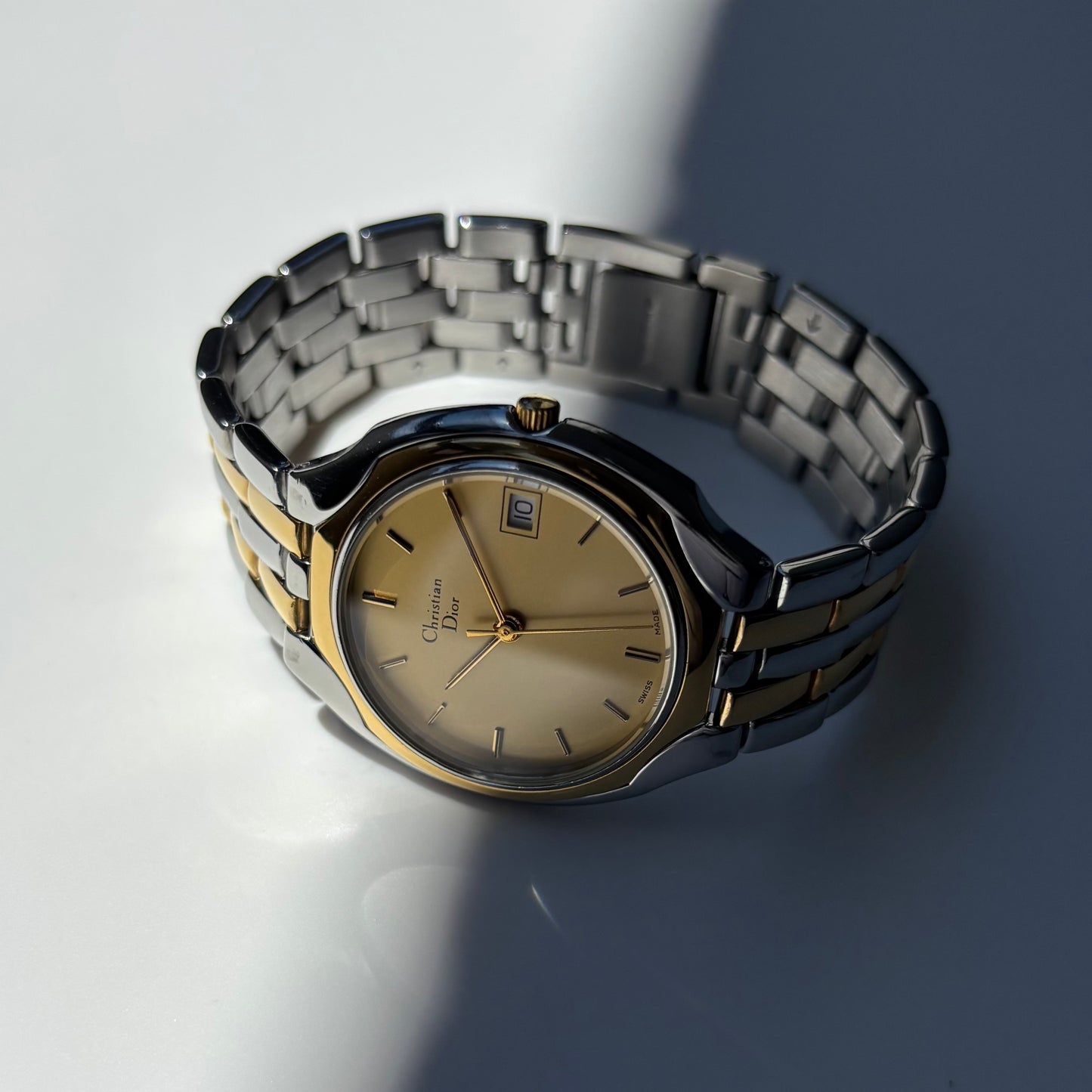 Dior 1990s Date Round Dial Gold Plated Two Tone Watch (Large)