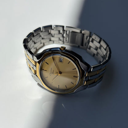Dior 1990s Date Round Dial Gold Plated Two Tone Watch (Large)