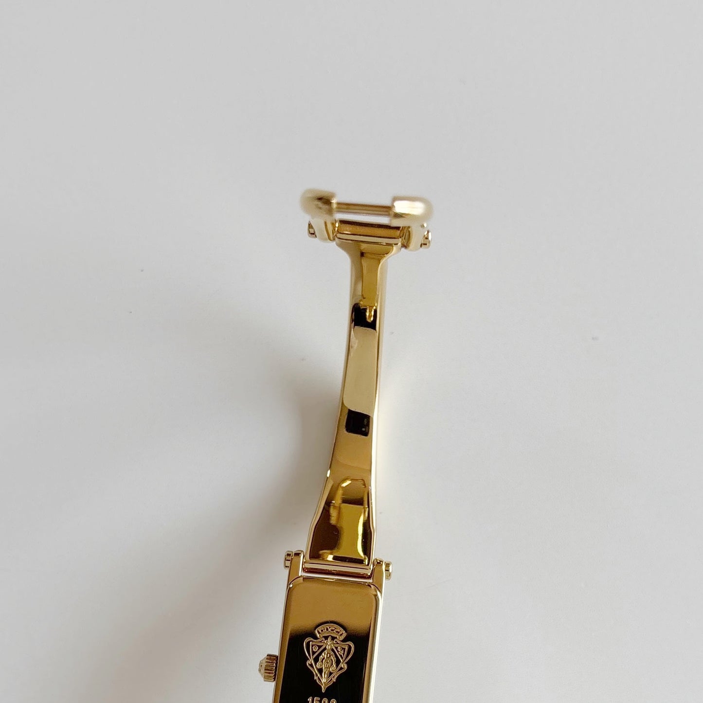 Gucci 1990s Seashell Rectangular Dial Gold Plated Bangle Watch