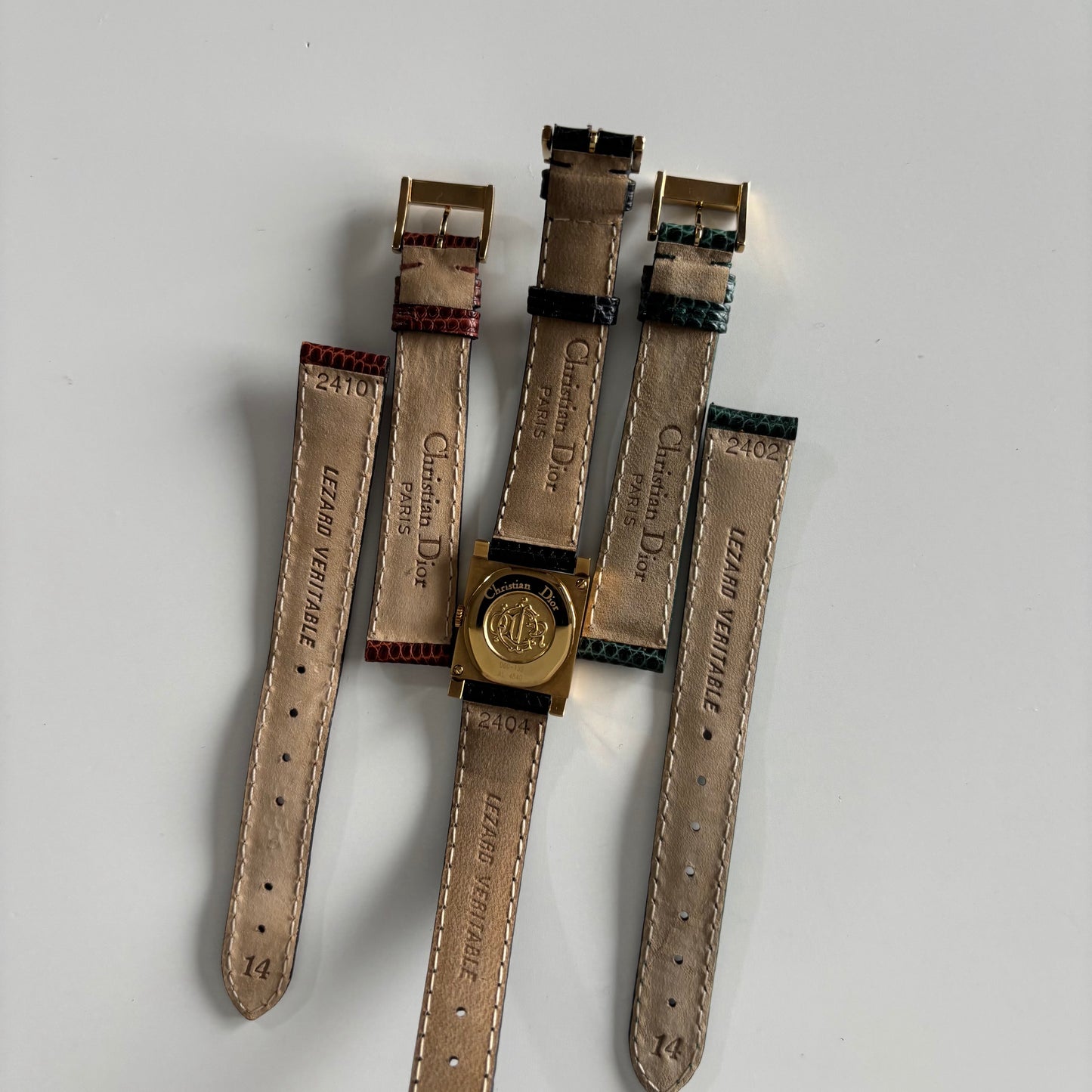 Dior 1990s La Parisienne Interchangeable Strap Gold Plated Watch with 3 straps, case