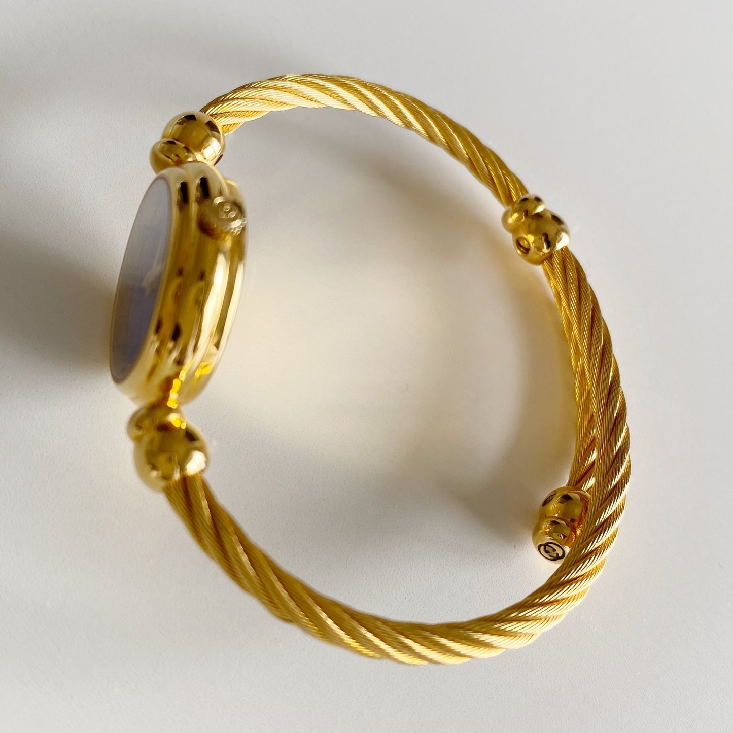 Gucci 1990s Blue Dial Gold Plated Cable Bangle Watch