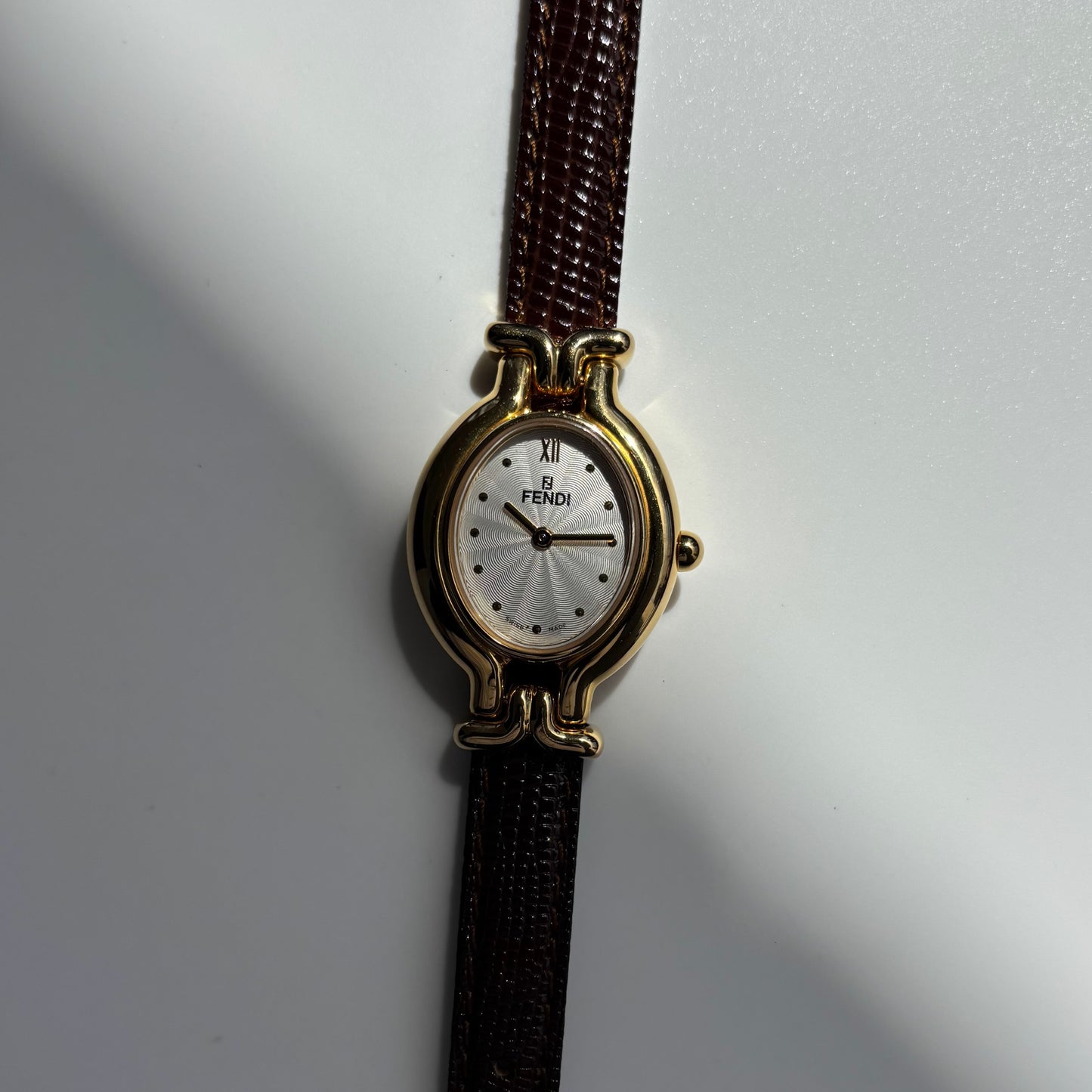 Fendi 1990s Interchangeable Strap Gold Plated Watch with 5 straps, case