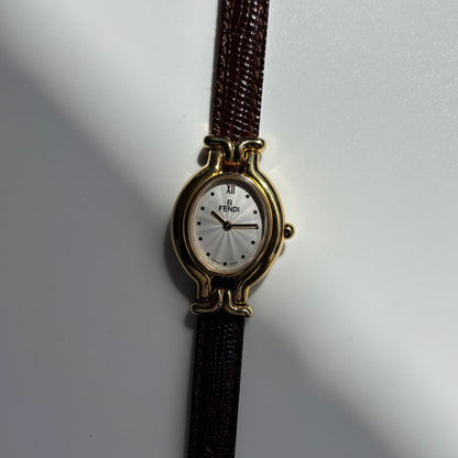 Fendi 1990s Interchangeable Strap Gold Plated Watch with 5 straps, case