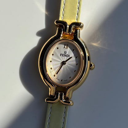 Fendi 1990s Interchangeable Strap Gold Plated Watch with 9 straps, case