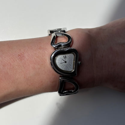Yves Saint Laurent 1990s Heart Shaped Dial Band Silver Watch