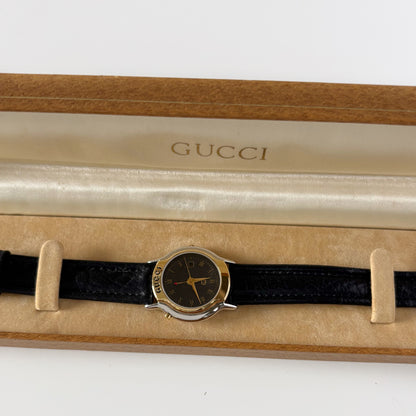 Gucci 1990s Date Black Round Dial Two Tone Watch