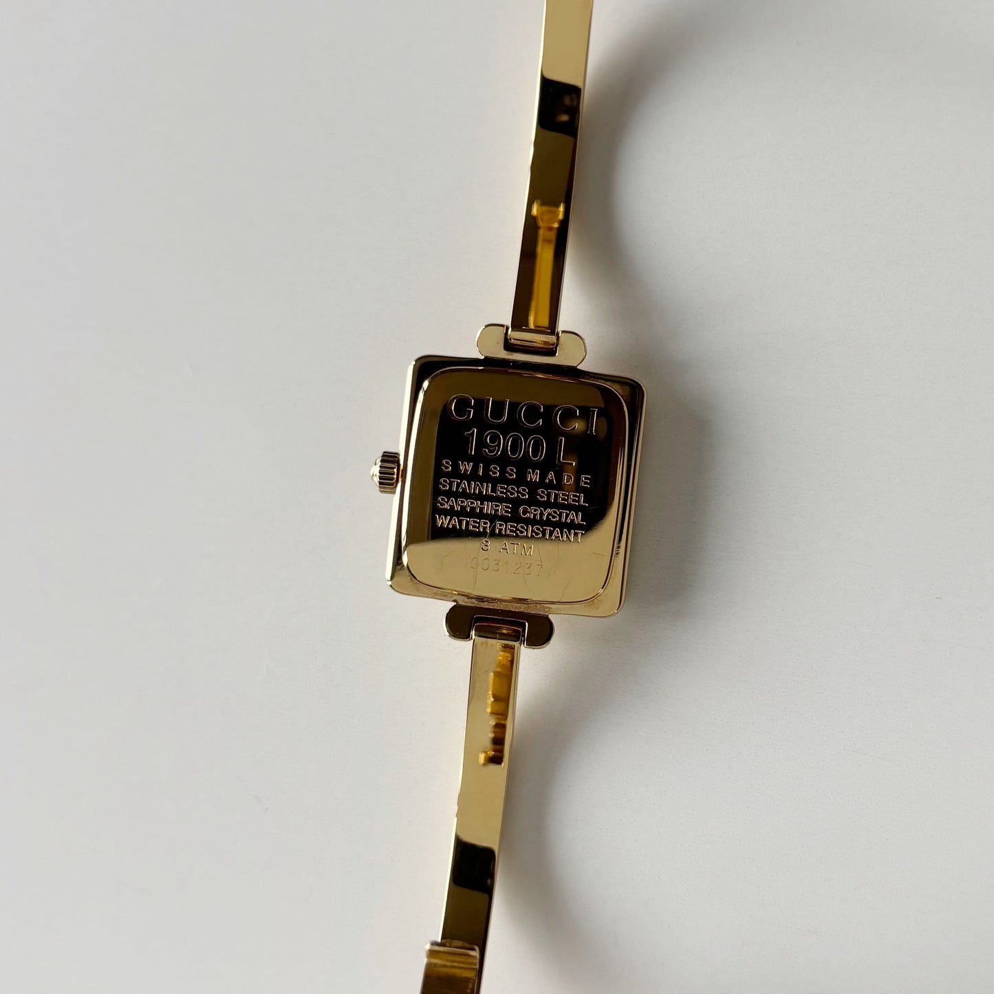 Gucci 1990s Square Dial Gold Plated Bangle Watch