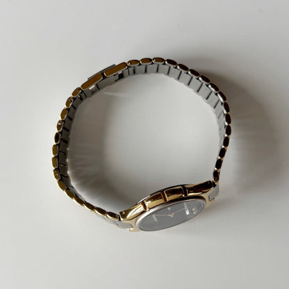 Yves Saint Laurent 1990s Navy Round Dial Two Tone Gold Plated Watch