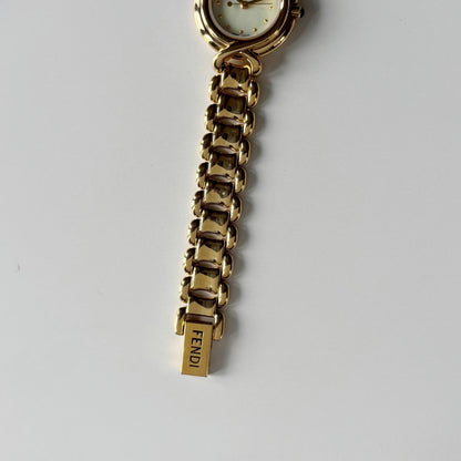 Fendi 1990s Seashell Round Dial Gold Plated Watch