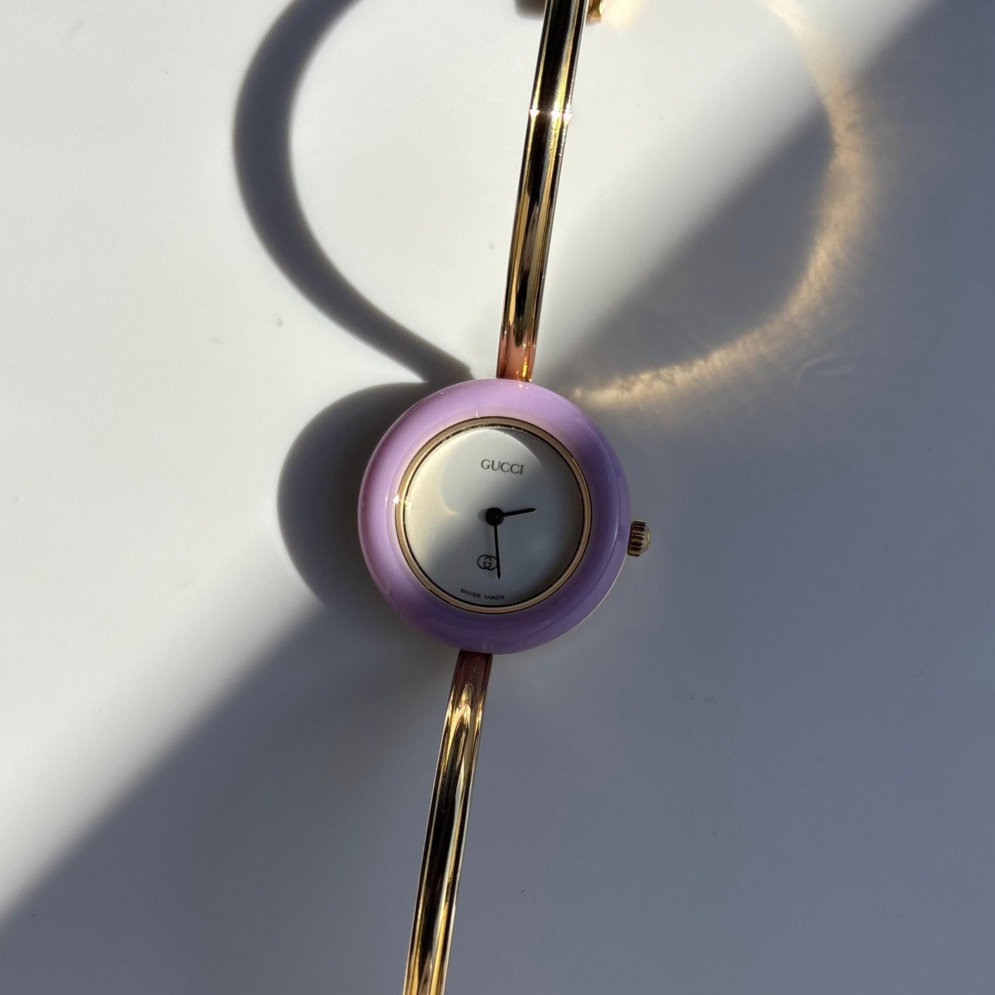 Gucci 1990s Interchangeable Bezel Gold Plated Bangle Watch with 12 bezels, case