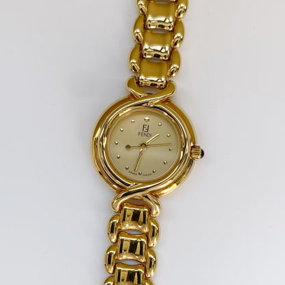 Fendi 1990s Gold Plated Round Watch