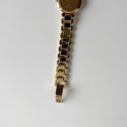 Fendi 1990s Seashell Round Dial Gold Plated Watch