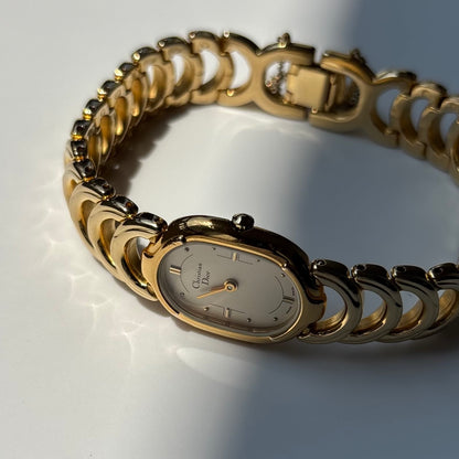 Dior 1990s Oval Dial Gold Plated Watch