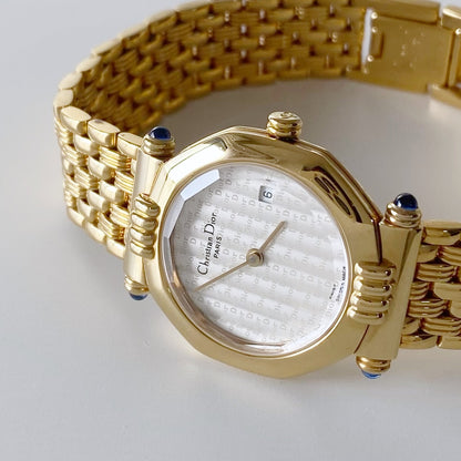 Dior 1990s Octagon Dior Logo Gold Plated Watch