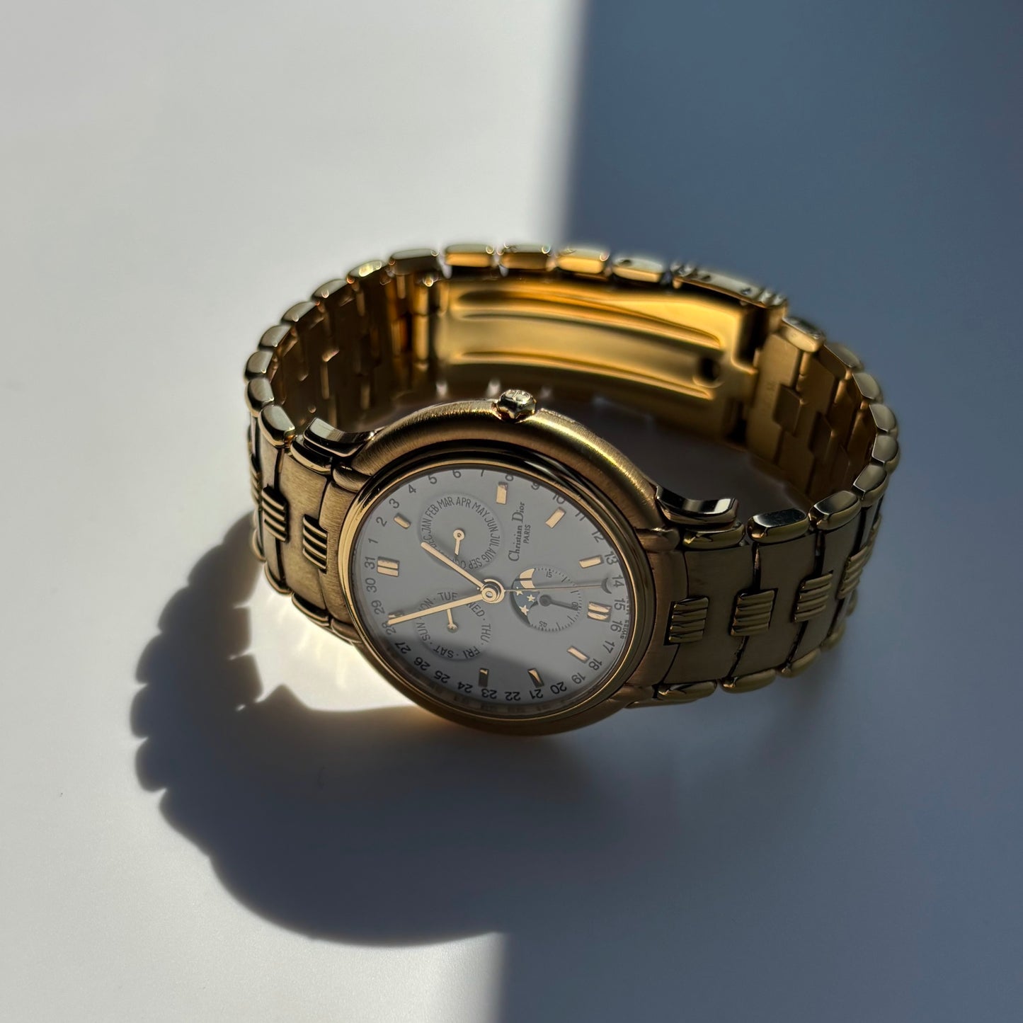 Dior 1990s Moon Phase Triple Calendar Gold Plated Watch