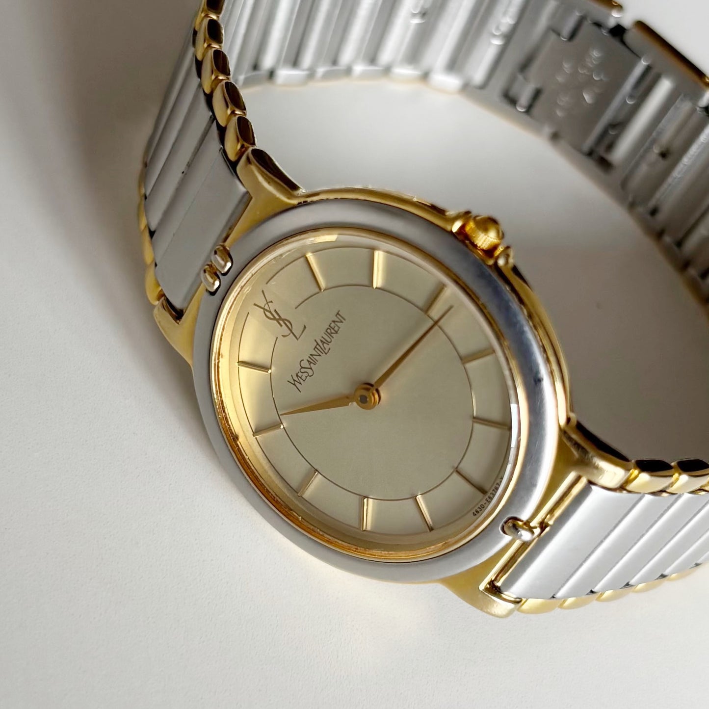 Yves Saint Laurent 1990s Round Dial Gold Plated Two Tone Watch (Large)