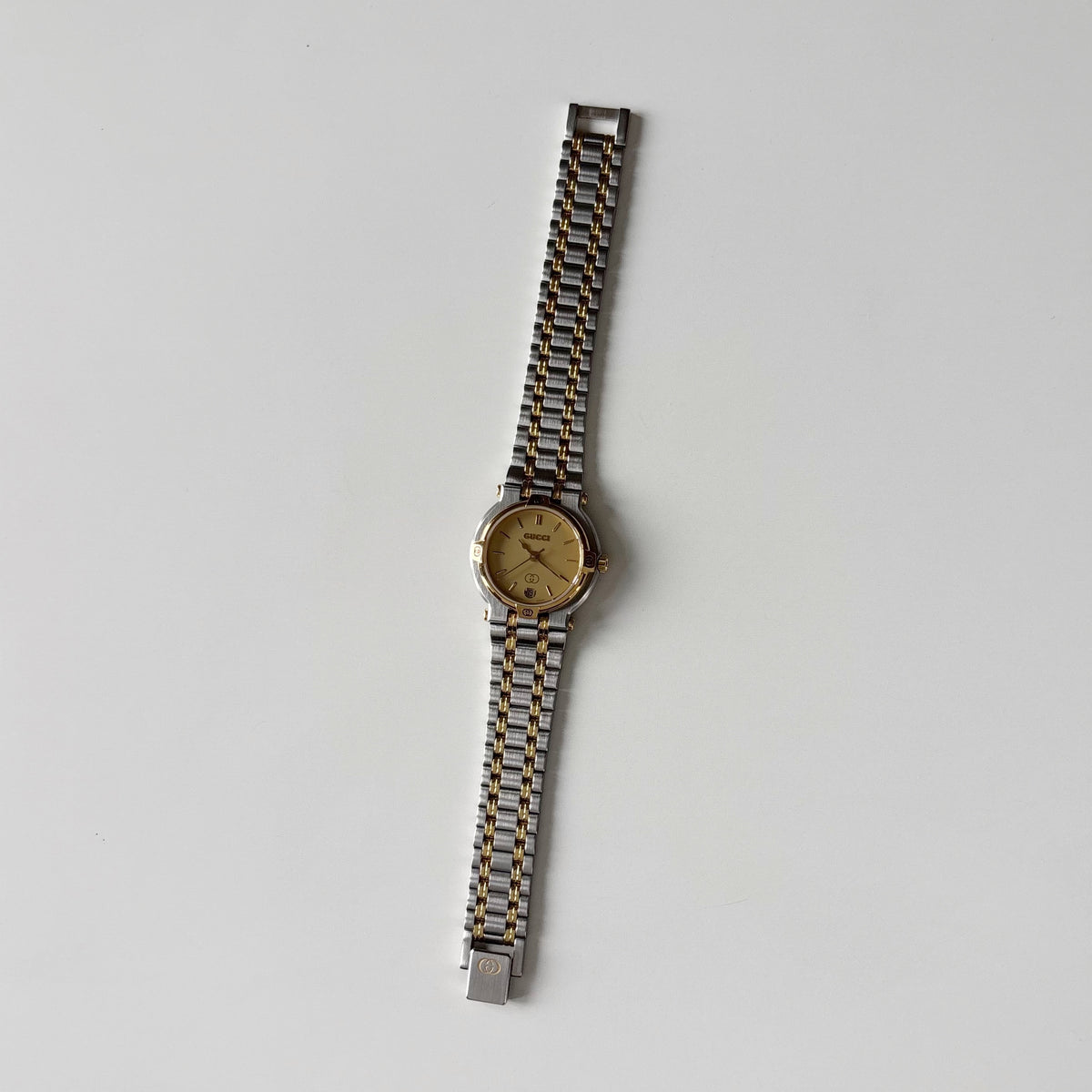 Gucci 1990s Round Dial Gold Plated Two Tone Watch