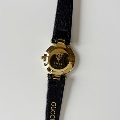 Gucci 1980s Black Round Dial Two Tone Watch