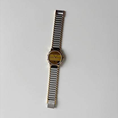 Yves Saint Laurent 1990s Round Dial Two Tone Gold Plated Watch (Large)