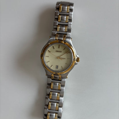 Gucci 1990s Date Round Dial Two-Tone Gold-Plated Watch (Large)