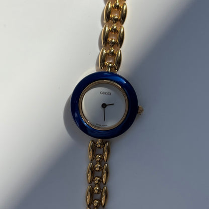 Gucci 1990s Interchangeable Bezel Gold Plated Rice Chain Watch with 6 bezels, case (160mm)